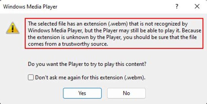 Video player displaying error message